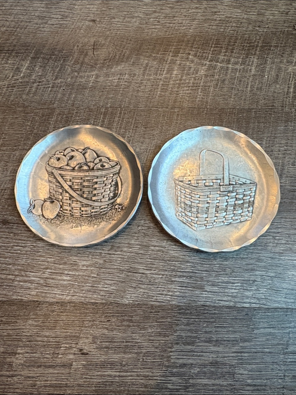 Wendell August Forge Longaberger Baskets Aluminum Hammered Coaster Dish 4” Pair
